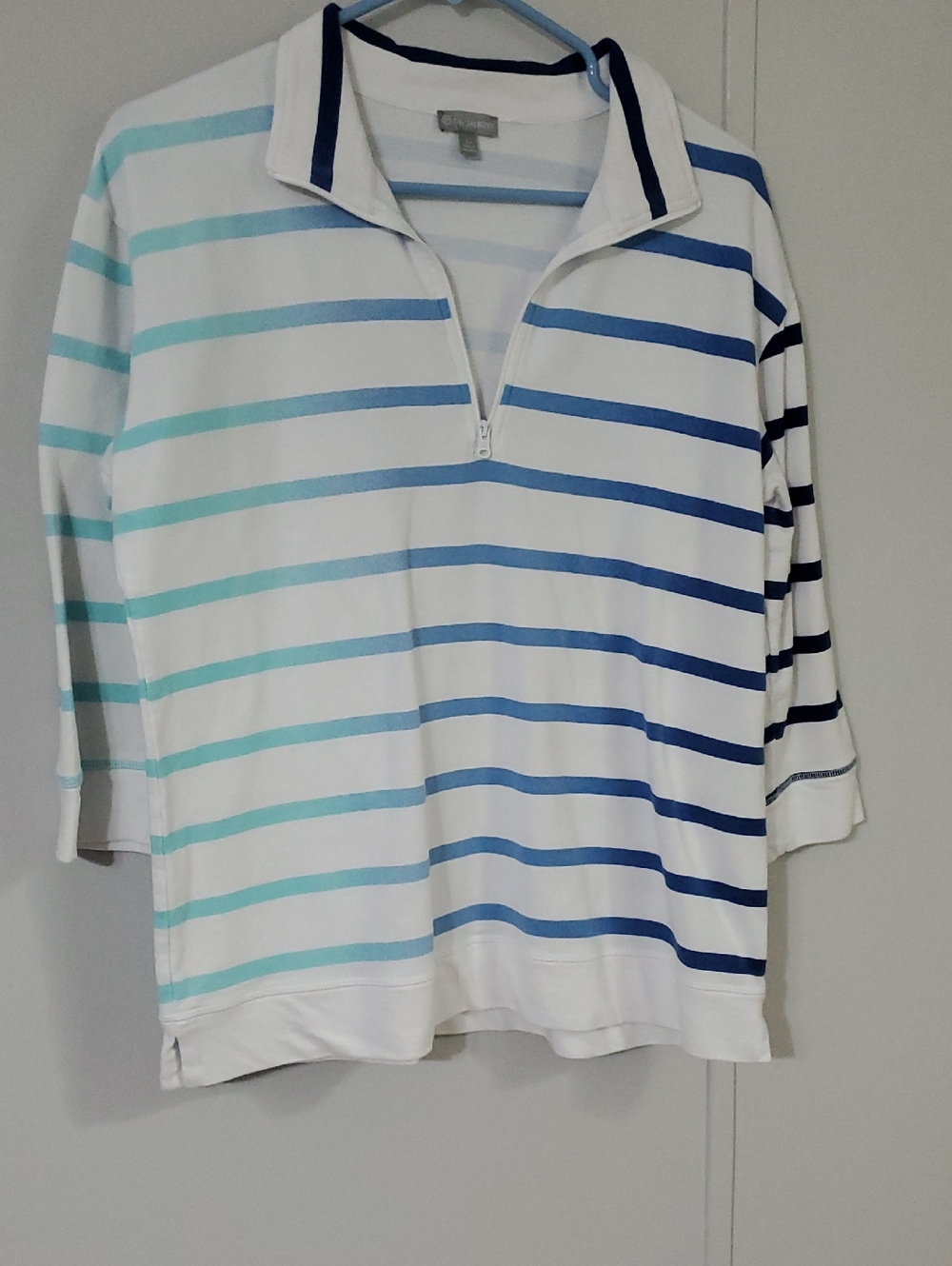 Talbots White Polo with Navy Blue Stripe